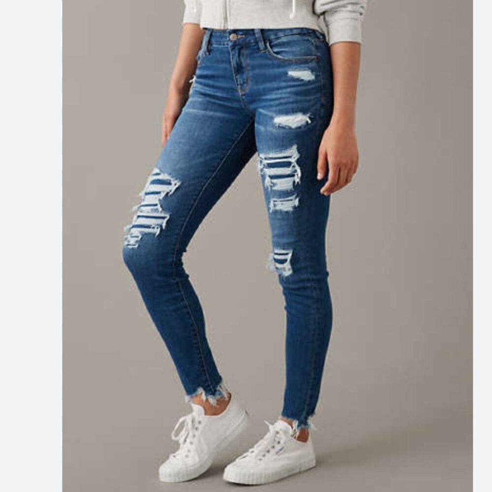 American Eagle Outfitters Super Stretch Ripped Hi-Rise Jeggings | US 4 Short